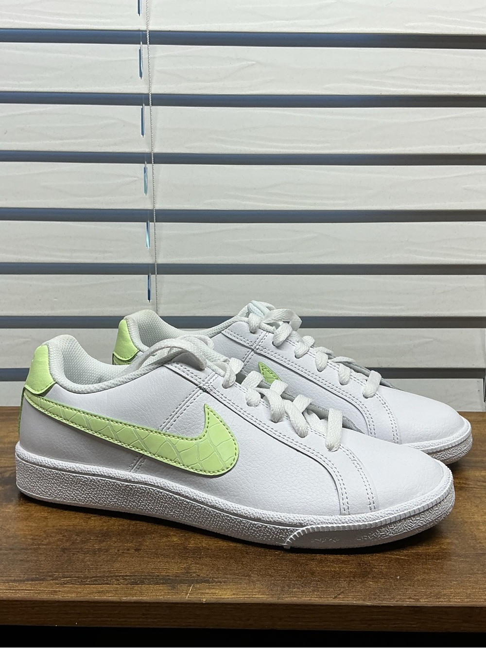 Nike Women’s White Sneakers with Pale Lime Swoosh
